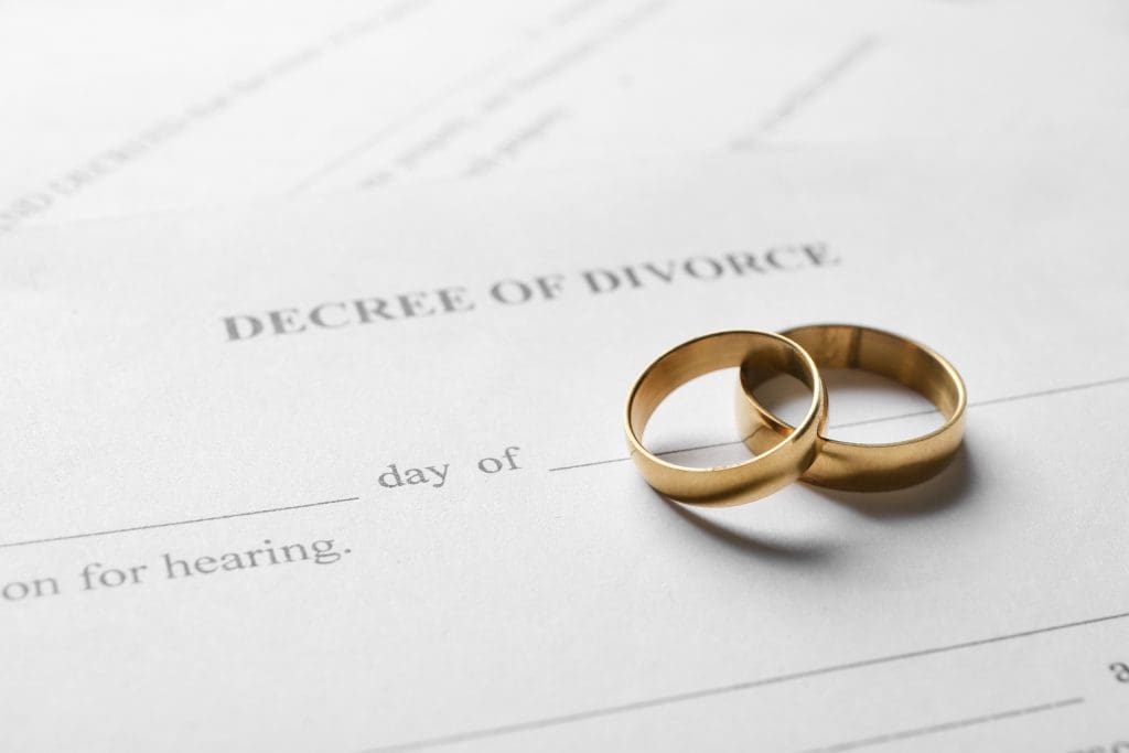 Closeup of rings on decree of divorce